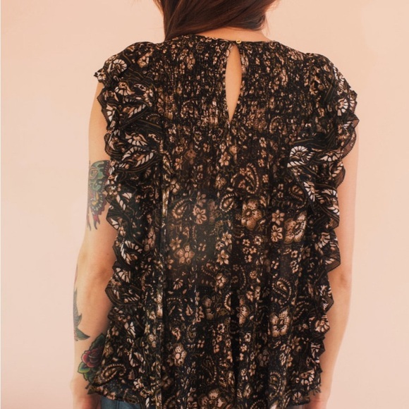 Ulla Johnson Silk Ruffle Blouse | Size 2 | Black Floral Print Top Boho Chic - Picture 2 of 6